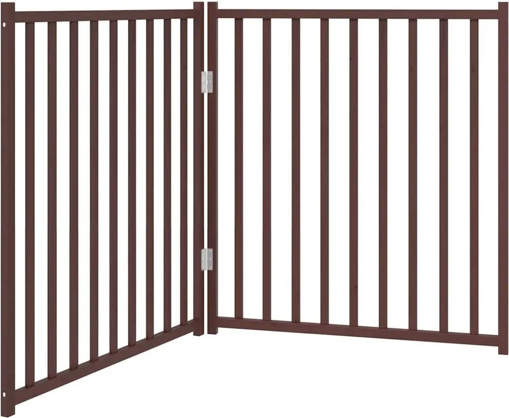 vidaXL Poartă de câini pliabilă 2 panouri stejar maro 160 cm lemn brad