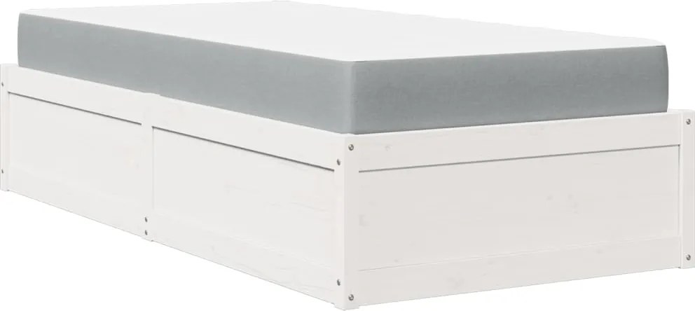 vidaXL Pat cu saltea, alb, 90x190 cm, lemn masiv pin
