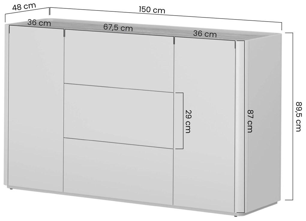Comodă cu sertare Elivo 150 cm - eucalipt / stejar baltic dune