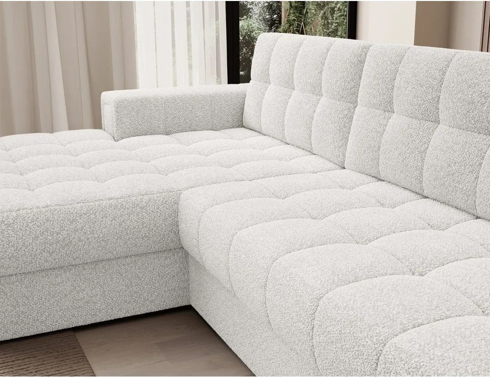 Colțar crem extensibil cu tapițerie din țesătură bouclé (cu colț pe partea stângă/cu șezlong) Blezalt – ELTAP