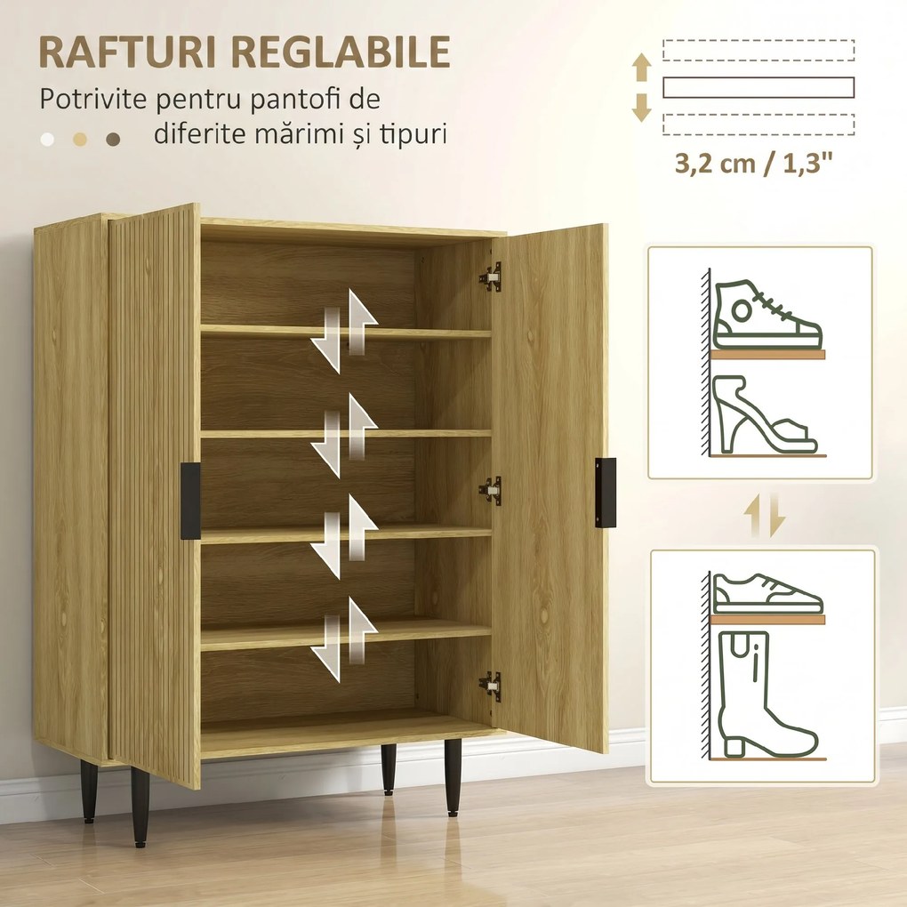 HOMCOM Dulap Pantofi 5 Niveluri cu Rafturi Reglabile, Picioare Metalice, Design Elegant Stejar, Stabil și Sigur, 80x38x110 cm | Aosom Romania