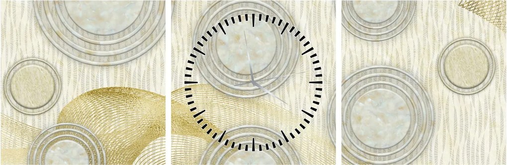 Tablou - Abstract, cercuri de marmură (cu ceas) (90x30 cm)