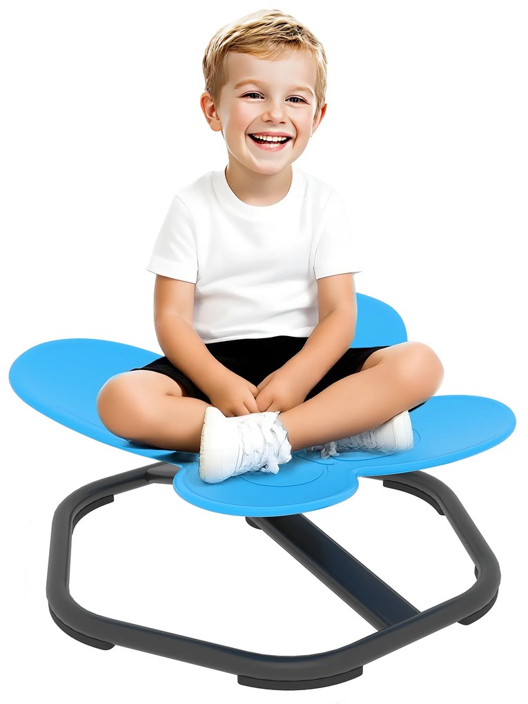 AIYAPLAY Scaun de Învârtire Senzorial pentru Copii, Formă de Fluture, încurajează Echilibrul și Coordonarea, Plastic, Metal, Albastru | Aosom Romania