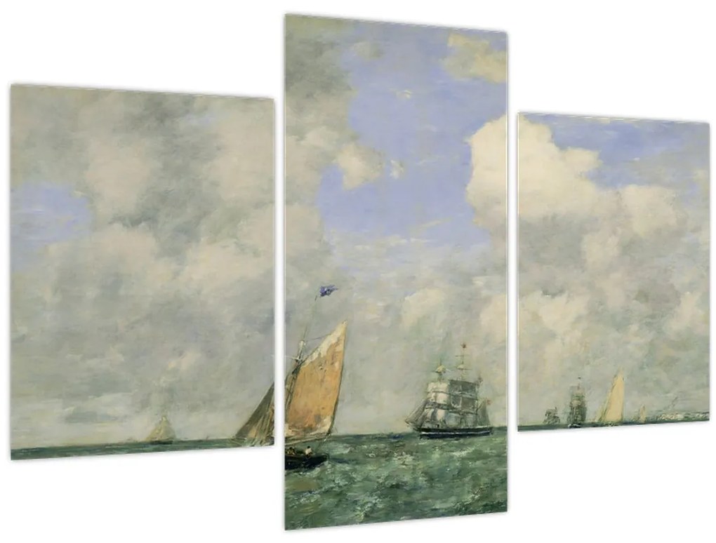 Tablou - Eugène Boudin, Ships and Sailing Boats Leaving Le Havre, reproducere (90x60 cm)