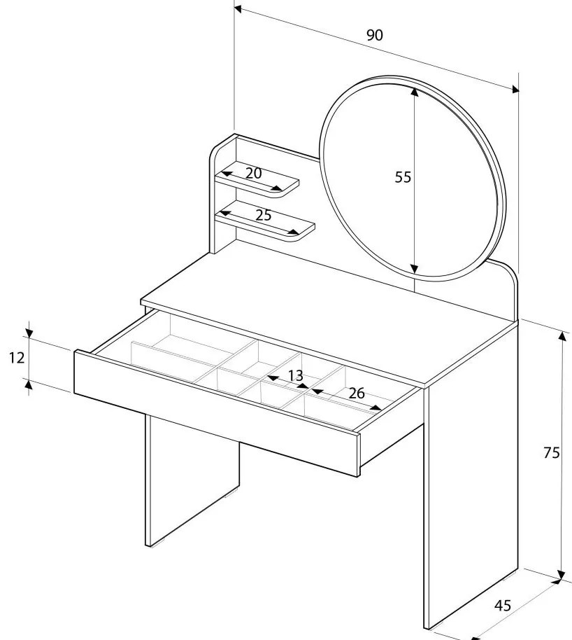 Măsuță de toaletă Trinity 2 (alb) (cu oglindă). 1109420