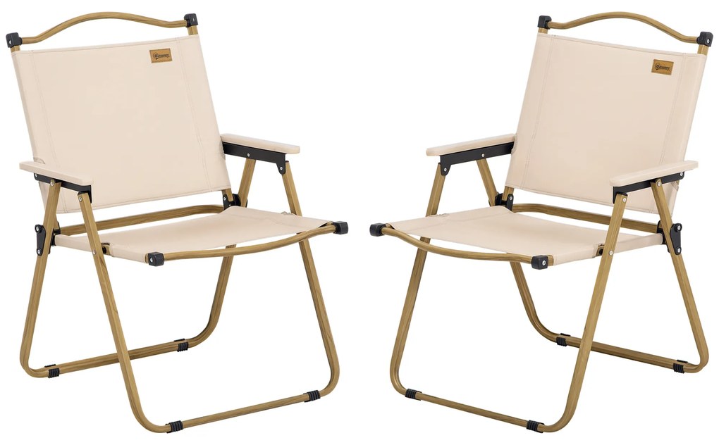 Outsunny Set de 2 scaune de camping scaun de pescuit pliant - tesatura Oxford si structura din otel 54 x 59 x 78 cm kaki | Aosom Romania