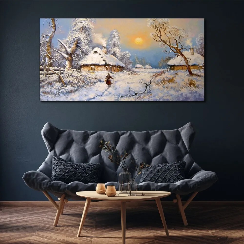 Tablou canvas Cabana Satului Zăpadă de iarnă