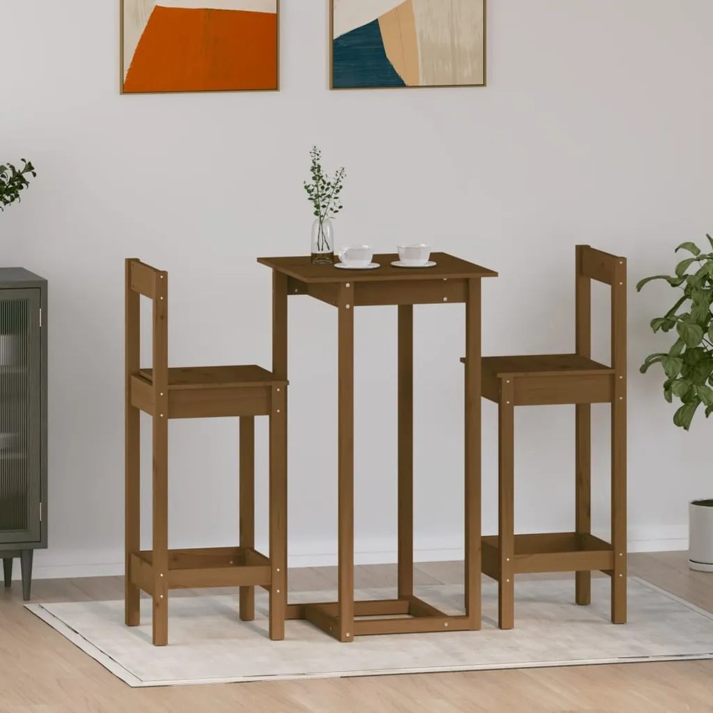 3124735 vidaXL Set mobilier de bar, 3 piese, maro miere, lemn masiv de pin