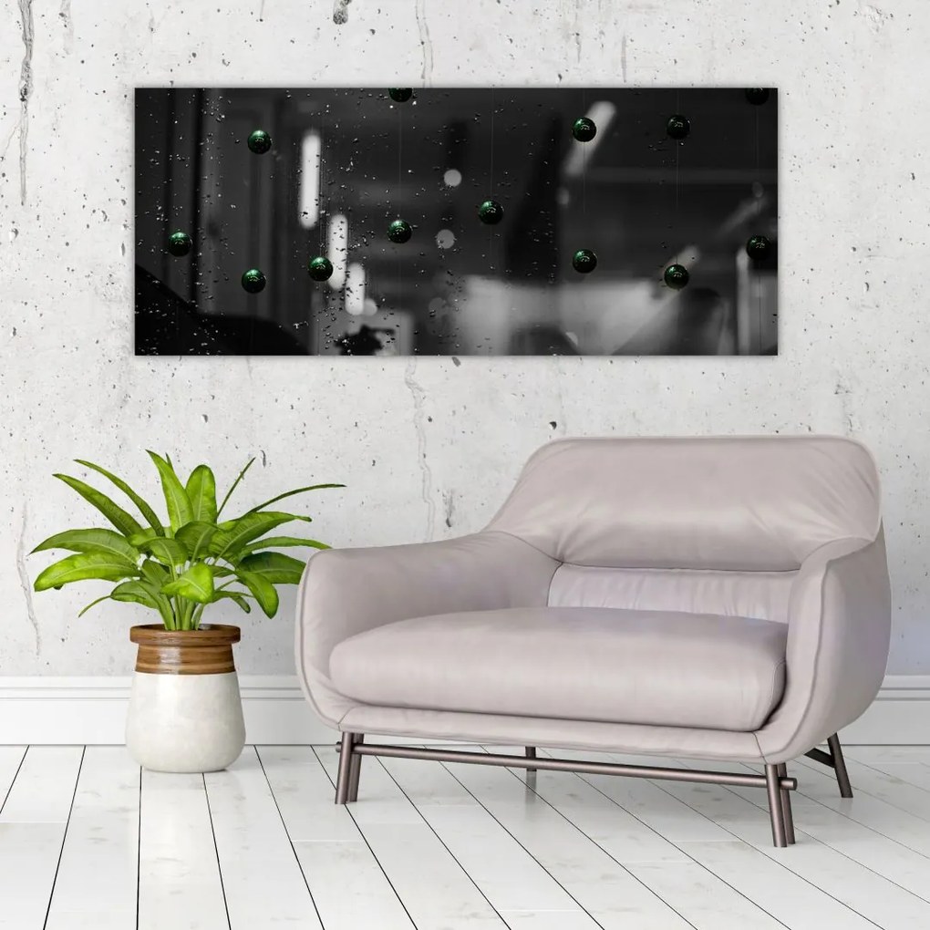 Tablou abstract - bilele verzi (120x50 cm)