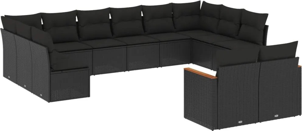 vidaXL Set canapele de grădină, 12 piese, cu perne, negru, poliratan