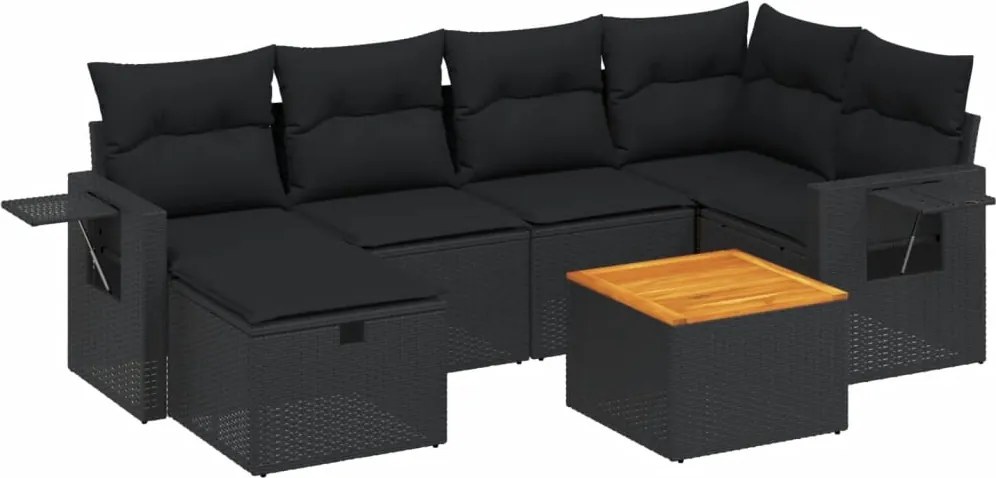 vidaXL Set canapele de grădină cu perne, 7 piese, negru, poliratan