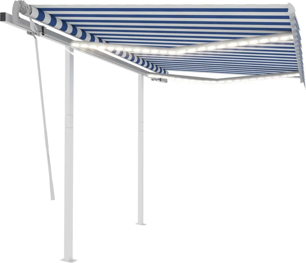 vidaXL Copertină retractabilă manual cu LED, albastru & alb 3,5x2,5 m