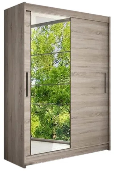 Expedo Dulap dormitor cu uşi glisante STAWEN VI cu oglindă, 150x200x58, Trufla