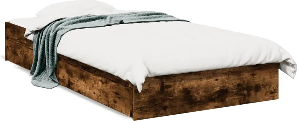 vidaXL Cadru de pat cu sertare stejar fumuriu 75x190 cm lemn prelucrat