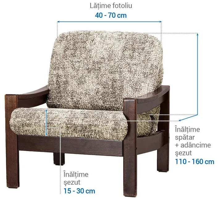Huse bielastice MARMO bej fotoliu cu manere de lemn (l. 40 - 70 cm)