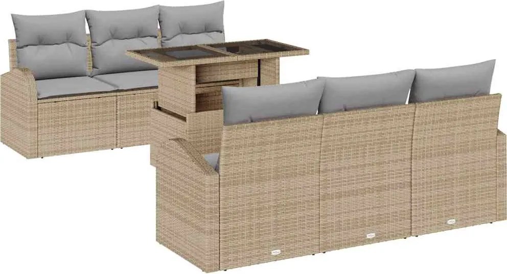 vidaXL Set de canapele pentru grădină cu pernă 7 pcs Bej Rattan poli