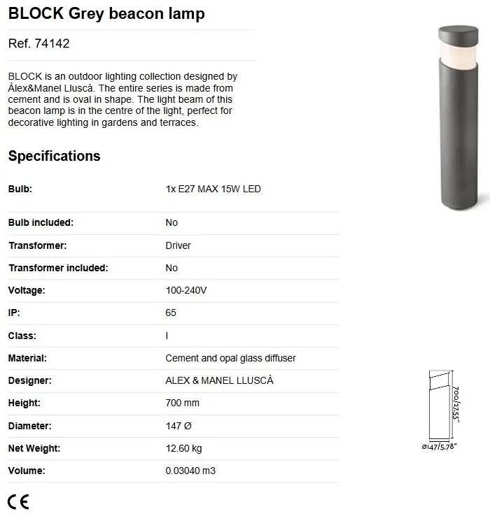 Stalp iluminat exterior design modern IP65 BLOCK
