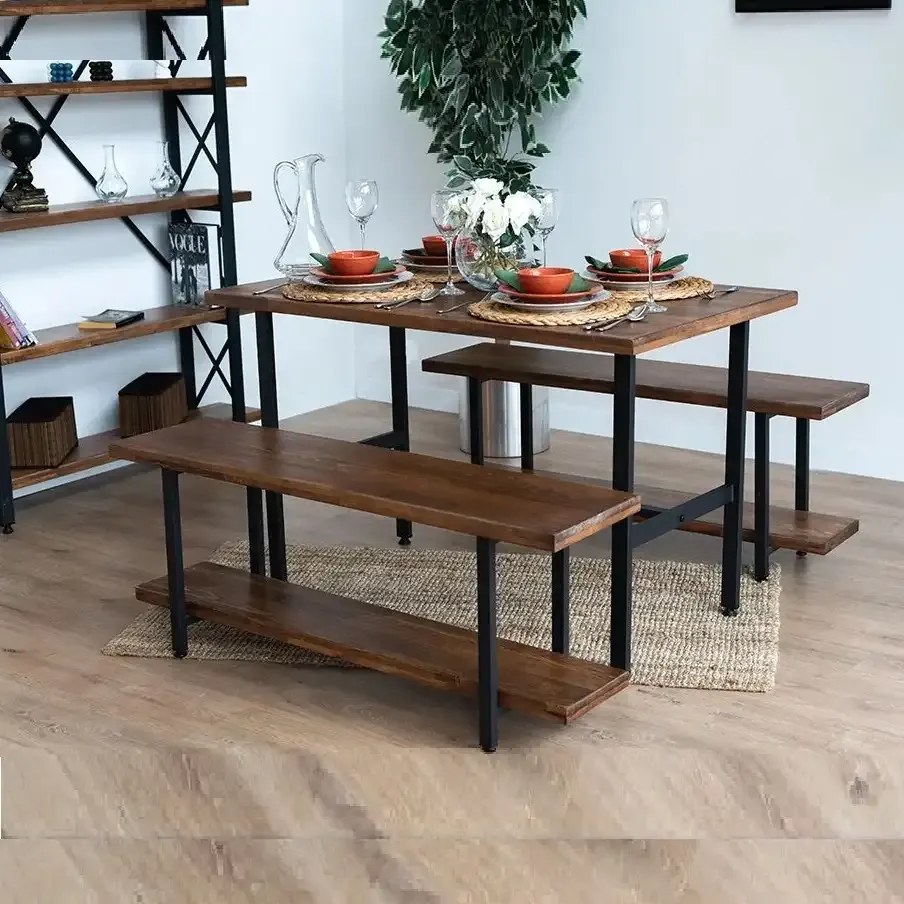 Masa+2 bancheta metal,lemn, Homs, 120 x 70 x 75 cm,seria A620, 30322