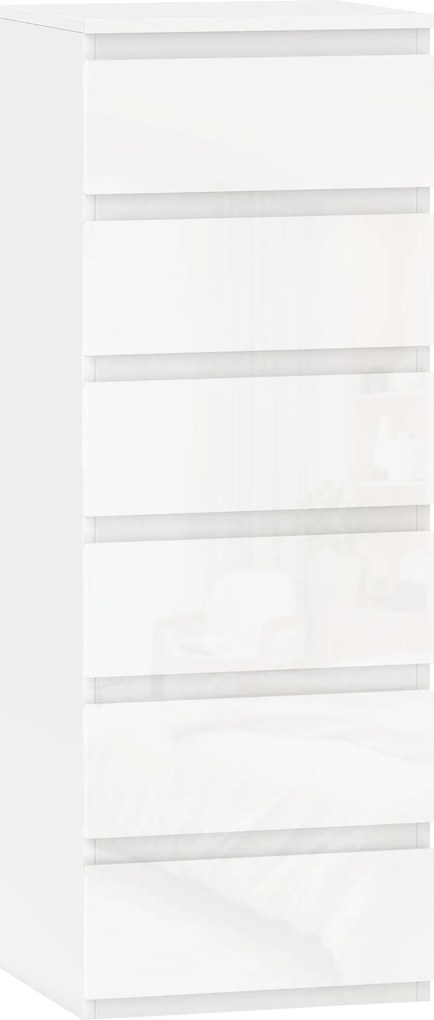 HOMCOM Comodă 6 sertare cu luciu înalt, mobilier de depozitare îngust fără mânere, 40 x 35 x 109 cm, alb | Aosom Romania