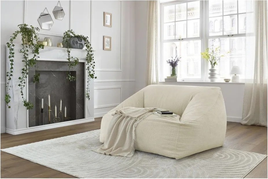 Fotoliu bean bag bej cu tapițerie din catifea reiată Lilibet – Bobochic Paris