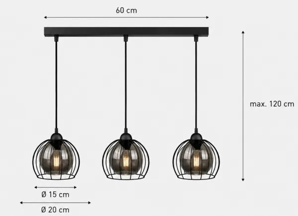 Lustră pe cablu SOLO BLACK 3xE27/60W/230V