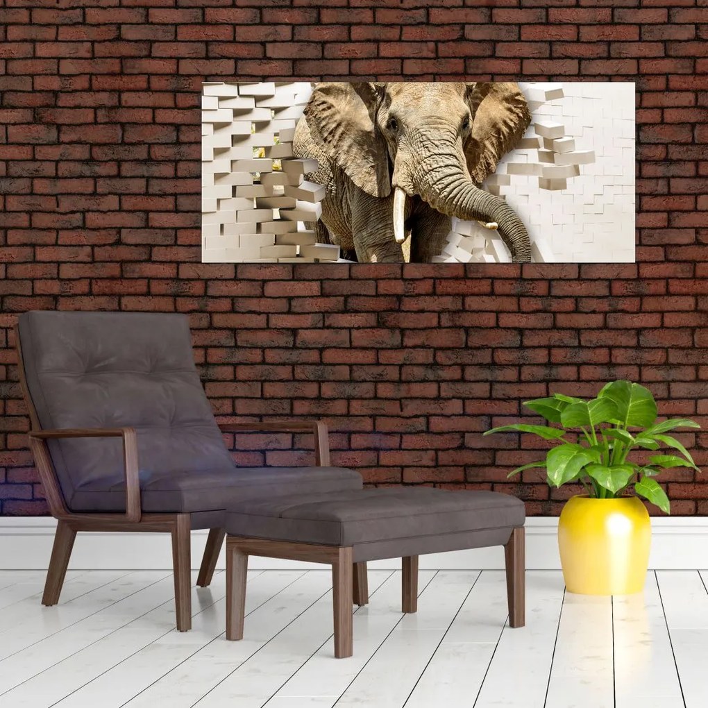 Tablou - Elefant spârgând peretele (120x50 cm)