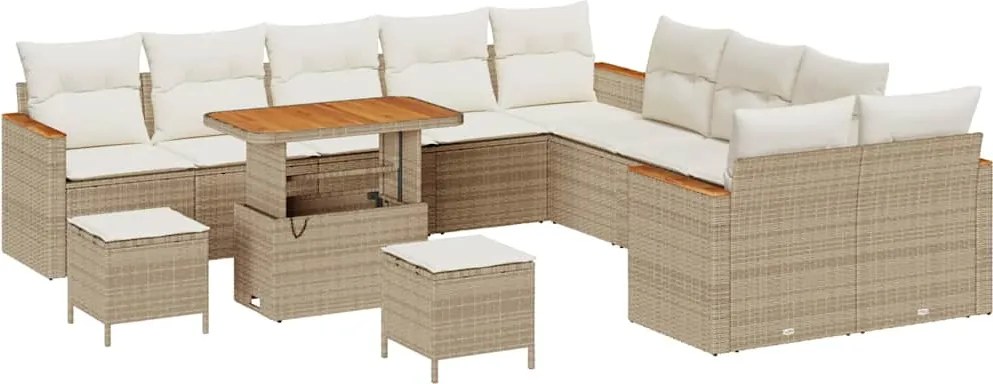 vidaXL Set de canapele pentru grădină cu pernă 13 pcs Bej poliratan