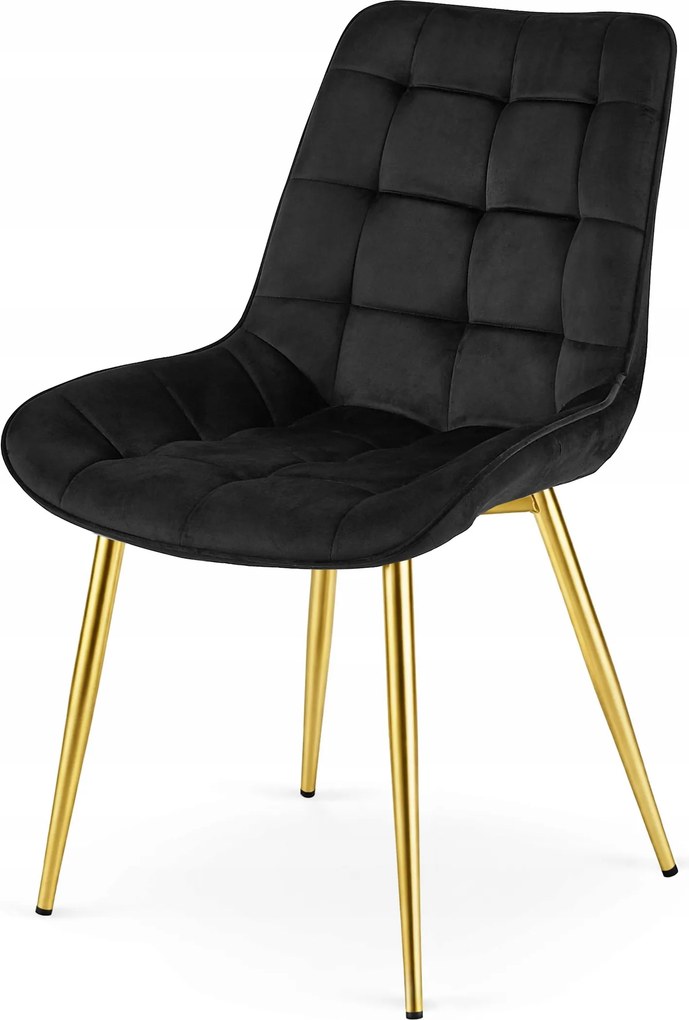 OFERTA Scaun de catifea neagra BERA cu picioare aurii II. calitate
