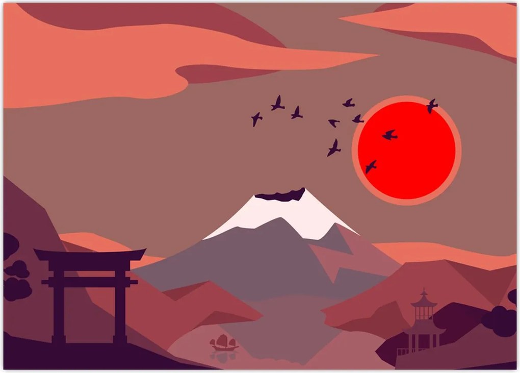 Tablou pe sticlă - Munții Fuji (70x50 cm)