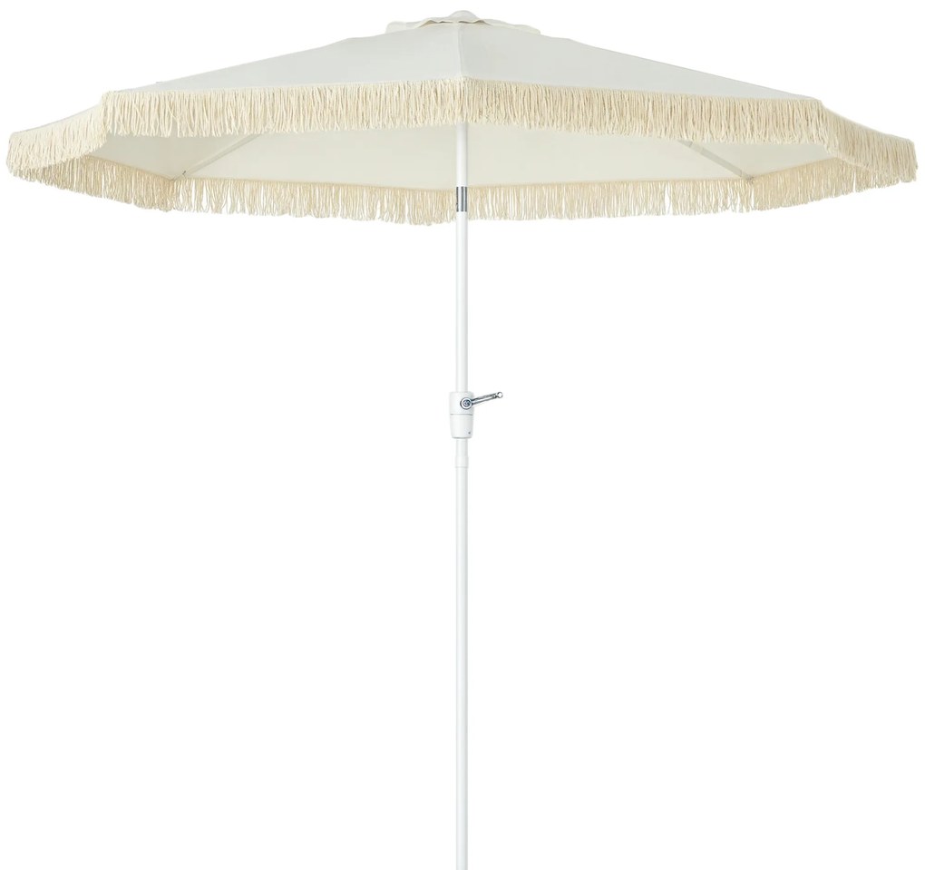 Outsunny Umbrelă de Grădină Înclinabilă cu Franjuri, Manivelă şi Tijă în 2 Secţiuni, Ø2.65x2.45 m, Alb | Aosom Romania