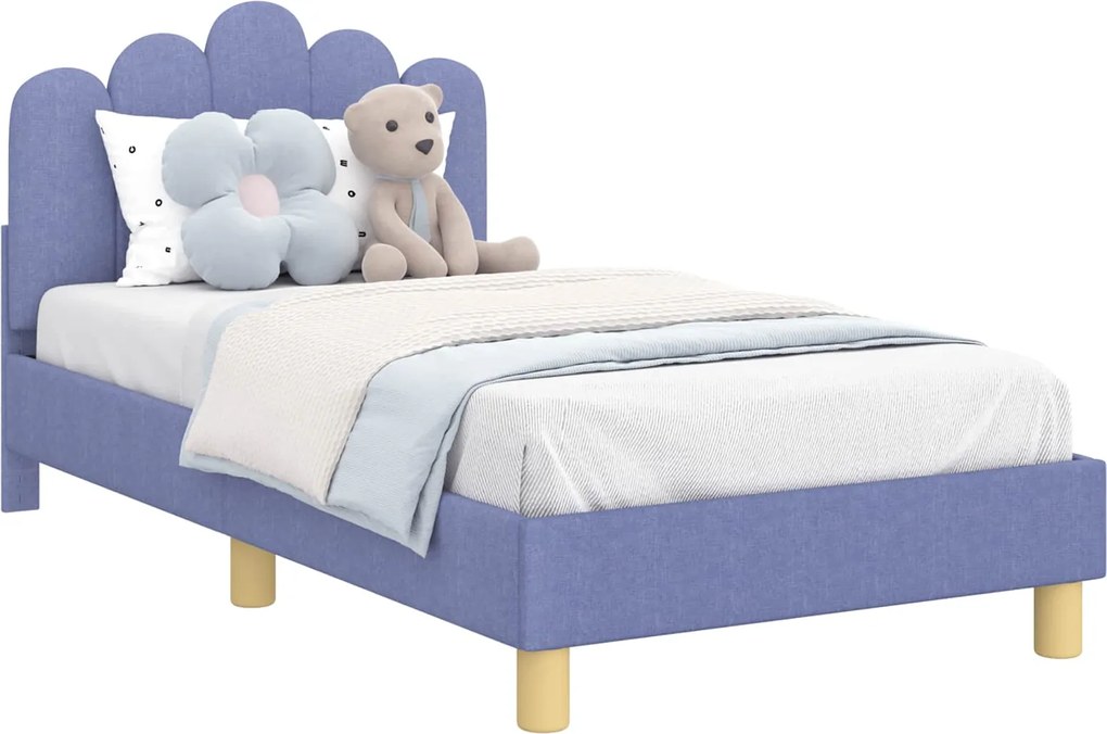 vidaXL Cadru de pat pentru copii cu spătar Albastru Jeans 80 x 160 cm