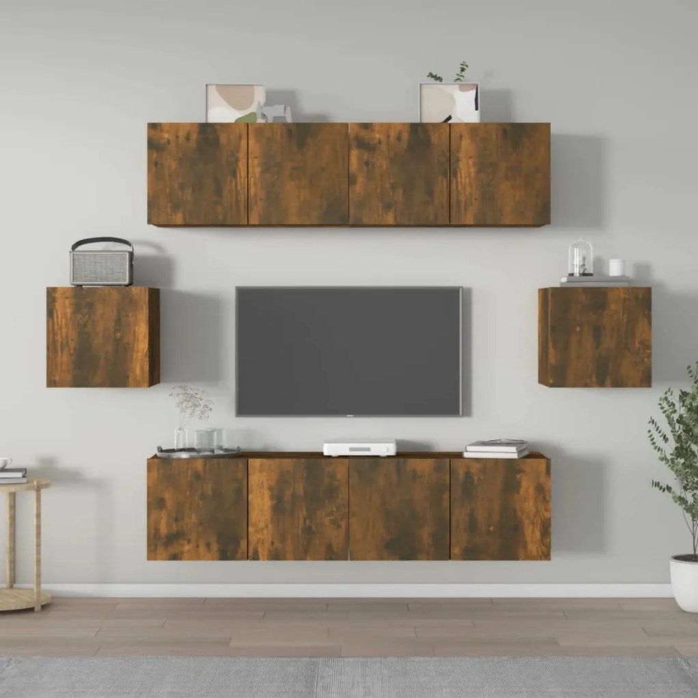 3120266 vidaXL Set dulapuri TV, 6 piese, stejar fumuriu, lemn prelucrat