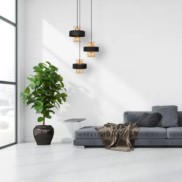 Lustră pe cablu VOLTA 3xE27/15W/230V neagră/aurie