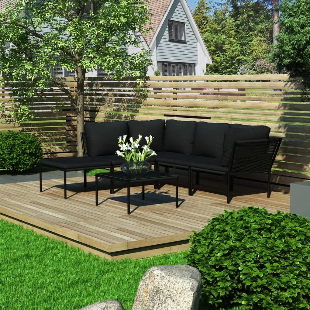 48589 vidaXL Set mobilier de grădină cu perne, 6 piese, negru, PVC