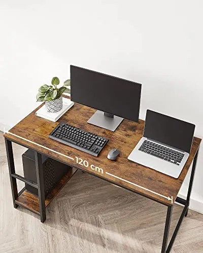 Birou de Studiu cu 2 Rafturi, PAL Melaminat, Maro / Negru, Vasagle, LWD47X