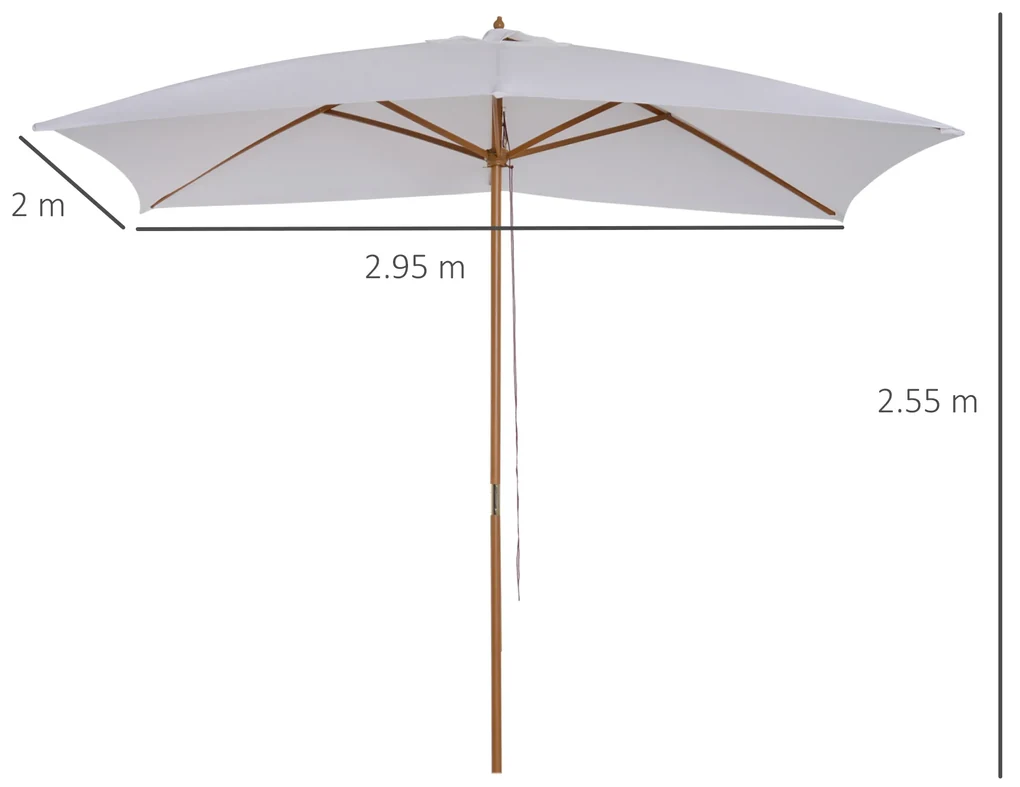 Outsunny Umbrelă de Grădină 2x3m Parasolar Impermeabil din Lemn Lacuit cu Copertină Detașabilă Alb | Aosom Romania