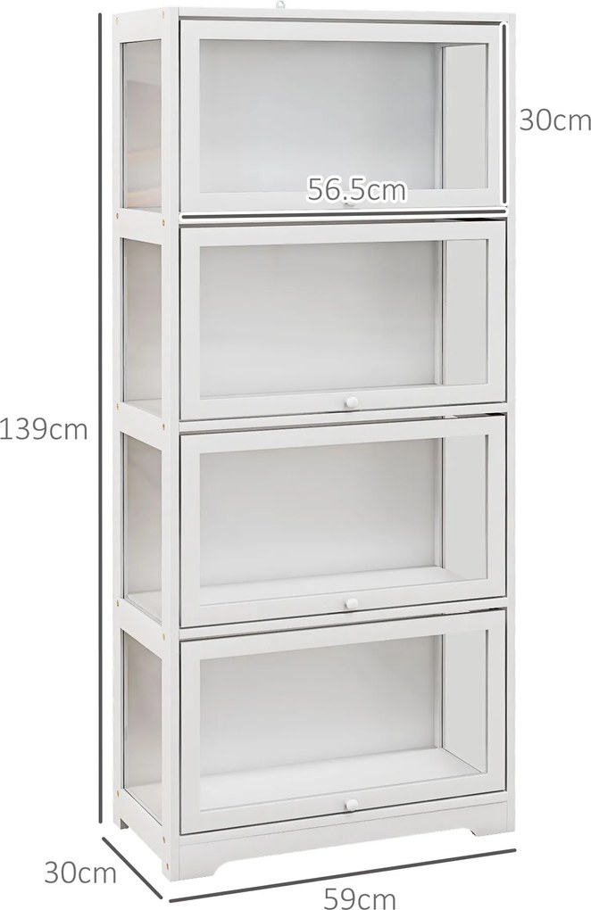 HOMCOM Vitrină Colecționari cu 4 Niveluri, Uși cu Balamale, Sistem Anti-Răsturnare, pentru Birou, Dormitor, 59 x 30 x 139 cm, Alb | Aosom Romania