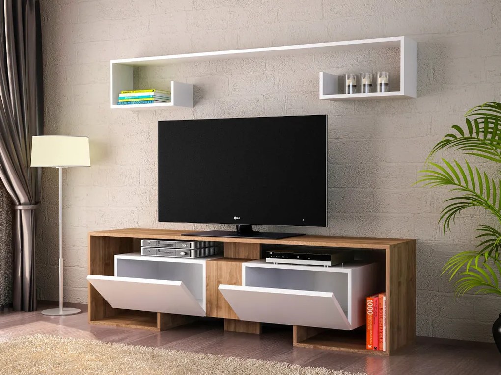 Comoda TV Rose - Alb, Walnut