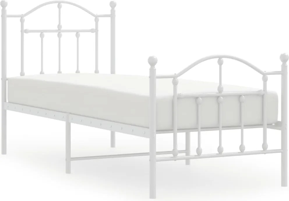 vidaXL Cadru de pat metalic cu tăblie de cap/picioare, alb, 75x190 cm