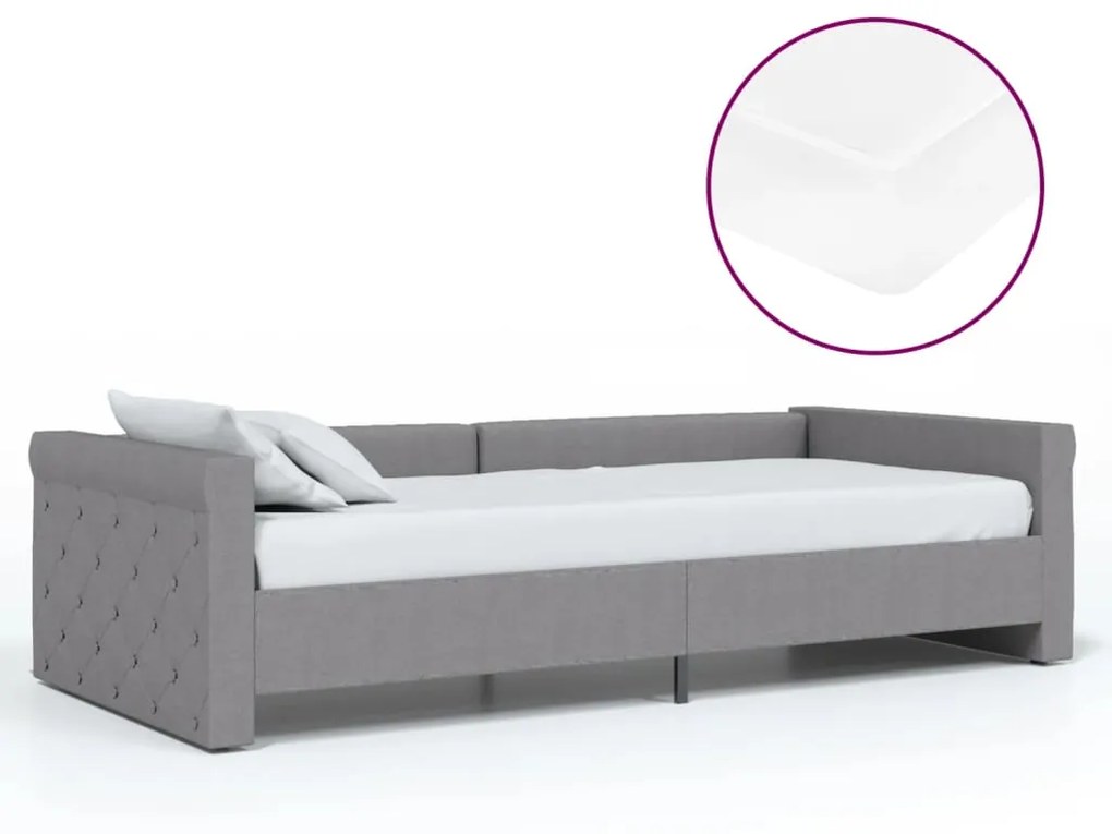 3080322 vidaXL Pat de zi cu saltea și USB, gri deschis, 90x200 cm, textil