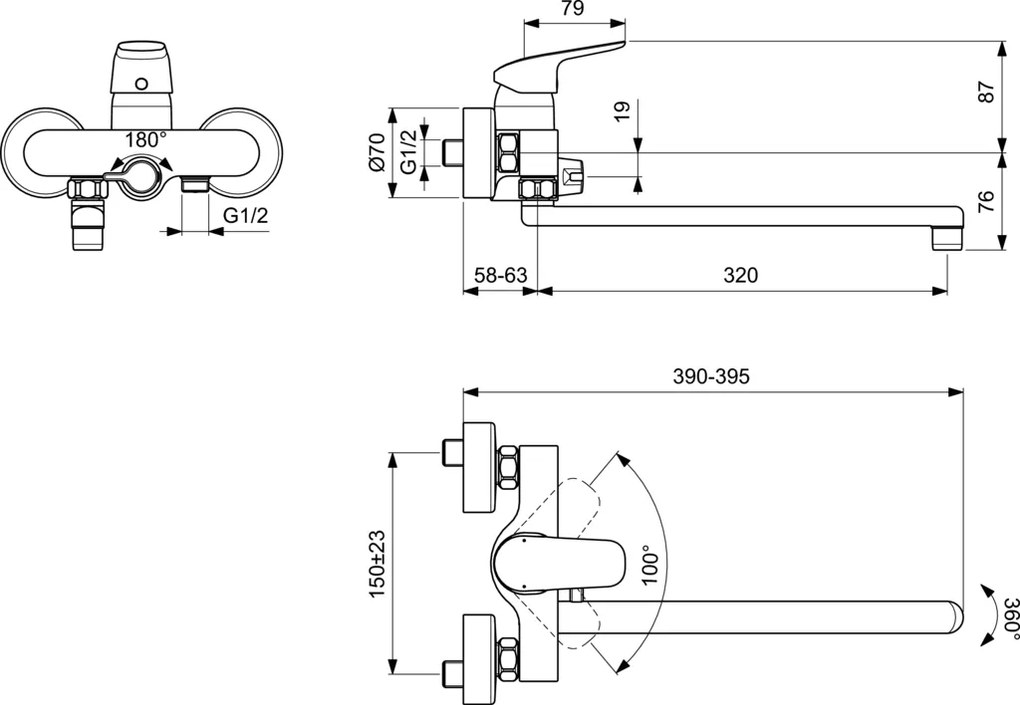 Baterie cada Ideal Standard Ceraflex, aparenta, monocomanda, pipa lunga, diverter, crom - B1741AA