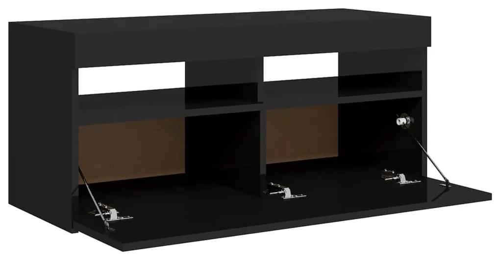 Comoda TV cu lumini LED, negru extralucios, 90x35x40 cm 1, negru foarte lucios, 90 x 35 x 40 cm