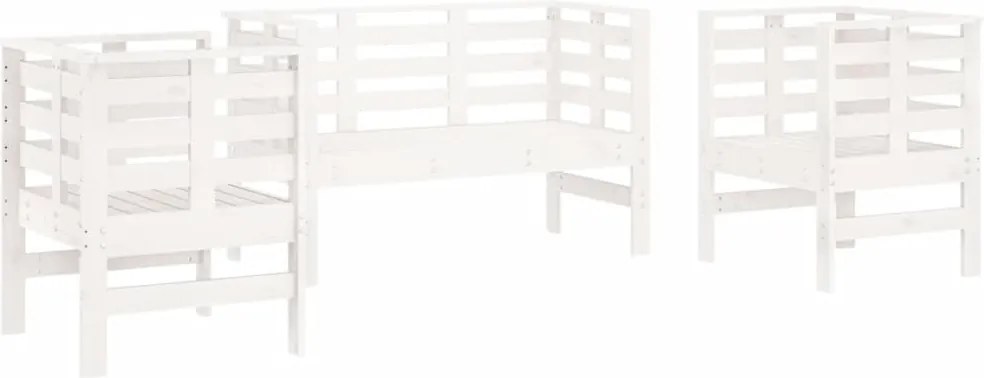 vidaXL Set mobilier de grădină, 3 piese, alb, lemn masiv de pin
