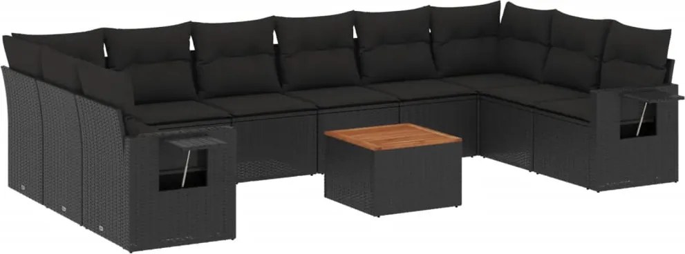vidaXL Set canapele de grădină cu perne, 11 piese, negru, poliratan