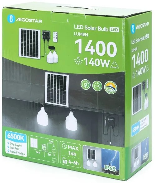 Aigostar - Lustră solară cu LED, 2x LED, 70 W, 12 V, 12000 mAh, 6500 K, Ø 12 cm
