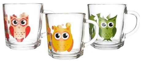 Orion Set 3 pahare de sticlă Bufniță, 290 ml