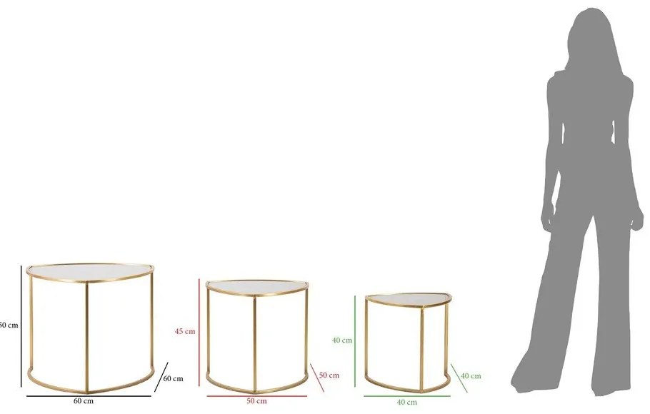Măsuțe de cafea aurii rotunde cu blat din sticlă 3 buc. ø 60 cm Triangle – Mauro Ferretti