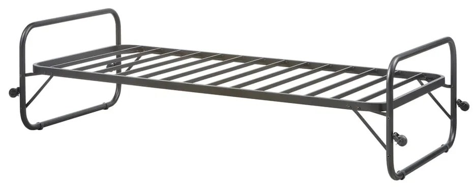 Pat negru din metal pliabil cu somieră 90x200 cm Lucy – WOOOD