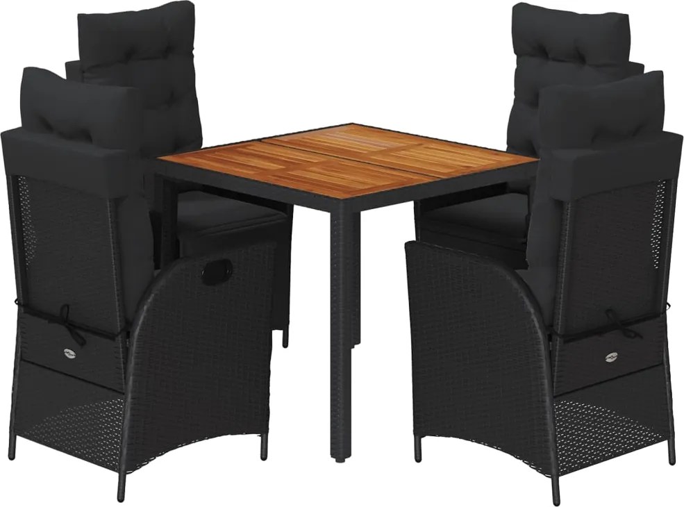 vidaXL Set mobilier de grădină cu perne, 5 piese, negru, poliratan