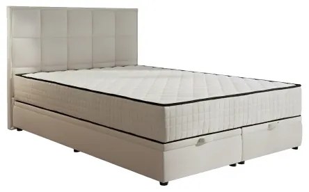 Pat tapițat GRACE 160x200 cm, bej, cu saltele incluse și spațiu de depozitare